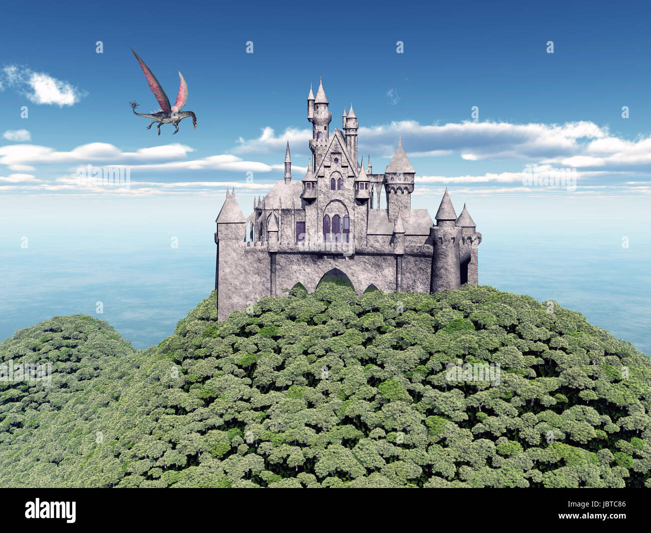 Flying Dragon und Schloss Stockfoto