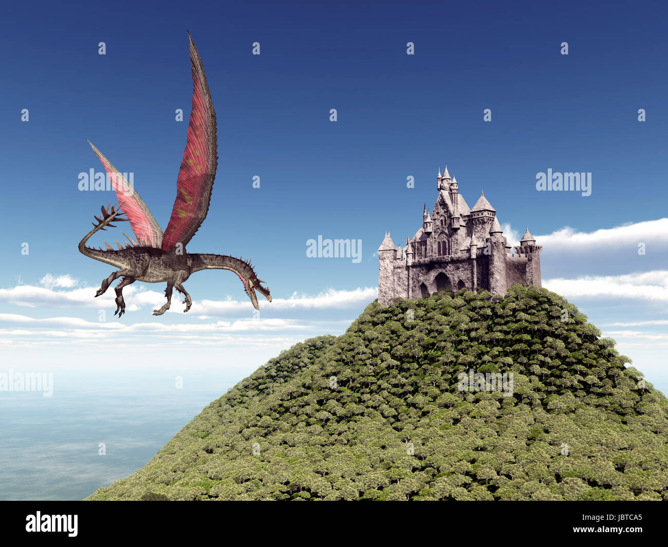 Flying Dragon und Schloss Stockfoto