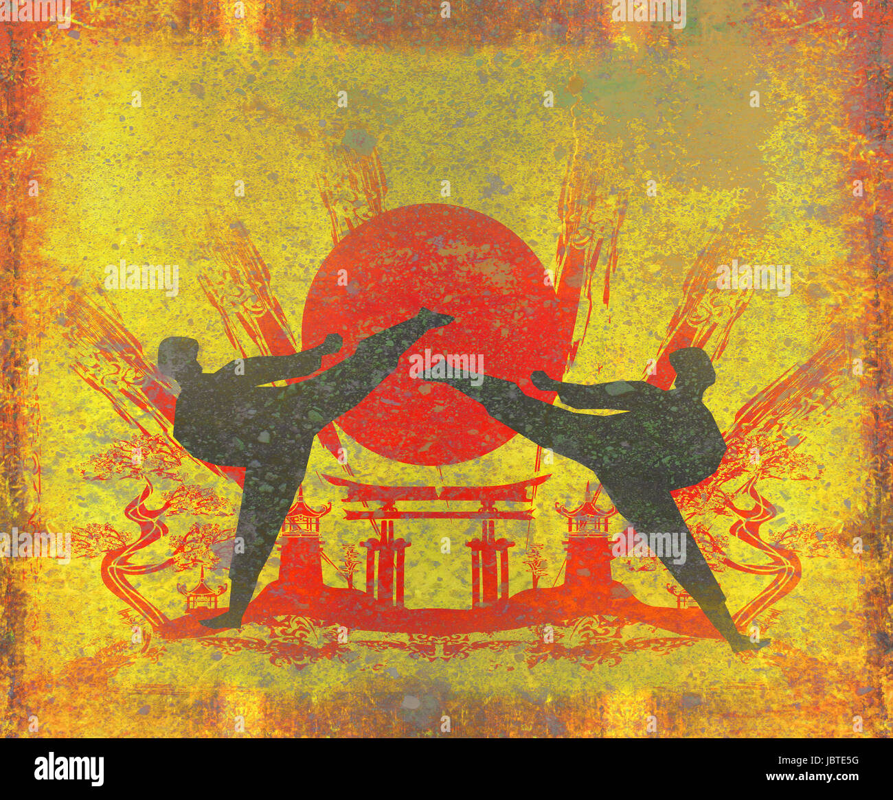 Karate-Berufe - Grunge und Vintage-Textur Stockfoto