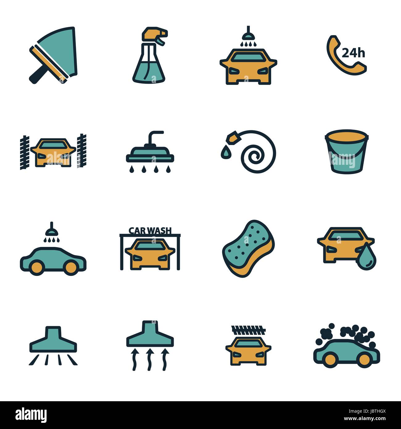 Vektor-flache Auto-Waschanlagen-Icons set auf weißem Hintergrund Stock Vektor