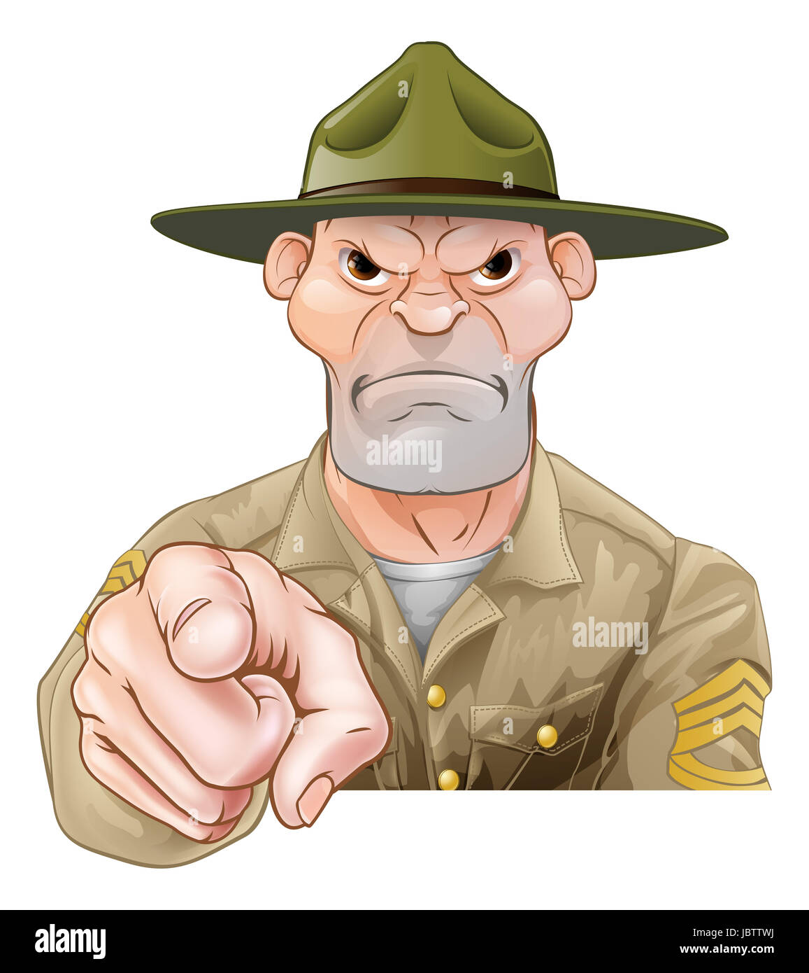 Cartoon Drill Sergeant Soldat zeigt Stockfoto