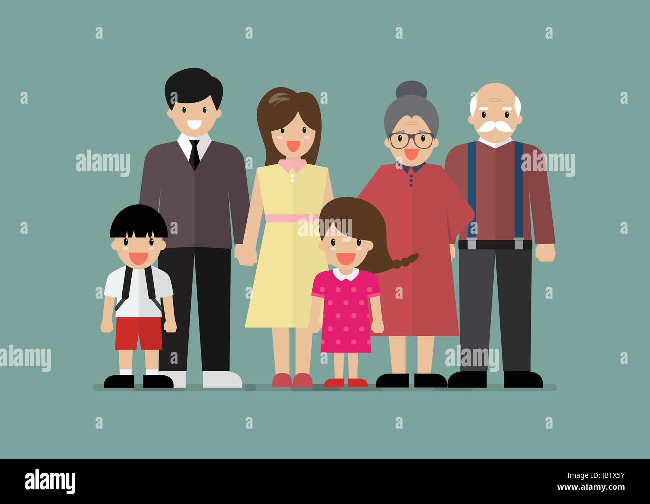 Große Familie zusammen in flachen Stil. Vektor-illustration Stock Vektor