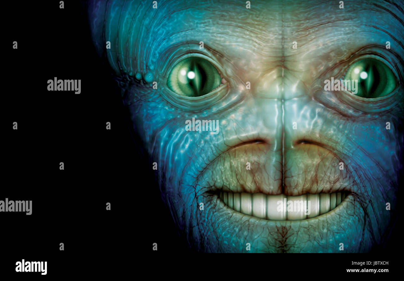 Digitale Illustration eines blauen alien Gesicht. Stockfoto