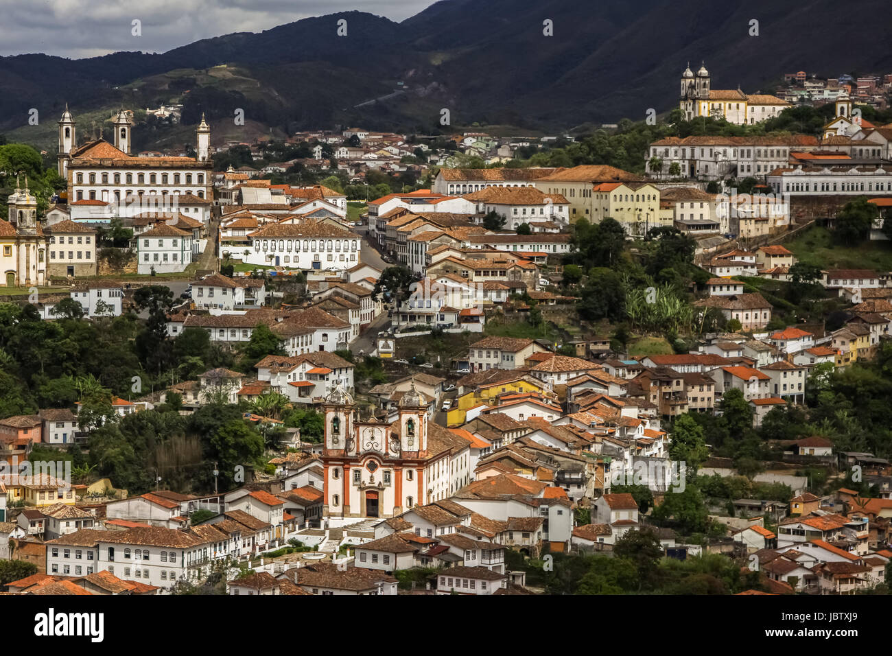 Blick auf historische Stadt Ouro Preto, UNESCO-Weltkulturerbe, Minas Gerais, Brasilien Stockfoto