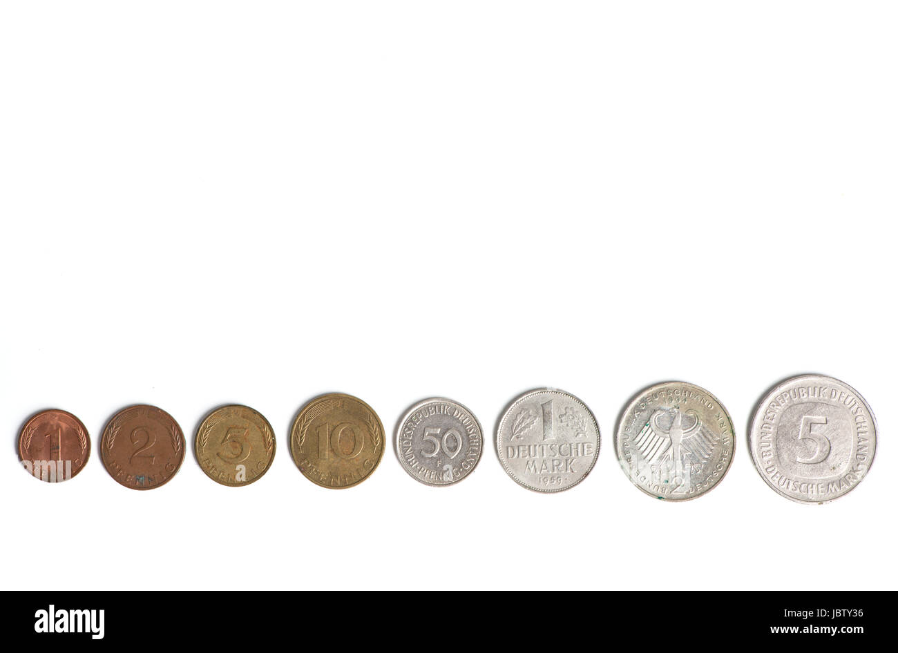 Deutsche Mark und Pfennige Stockfoto