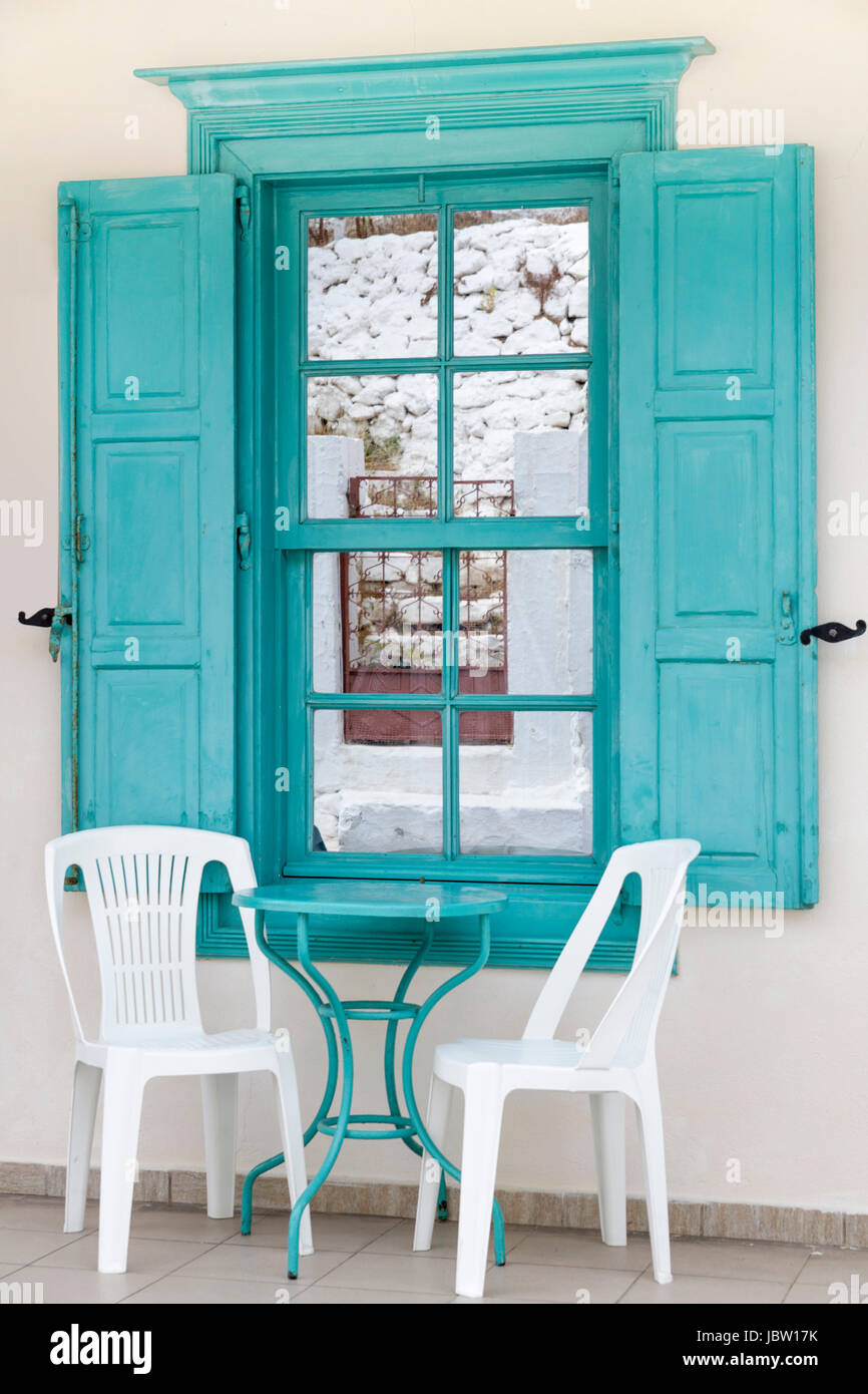 Tisch Und Stühle, Griechenland Stockfoto