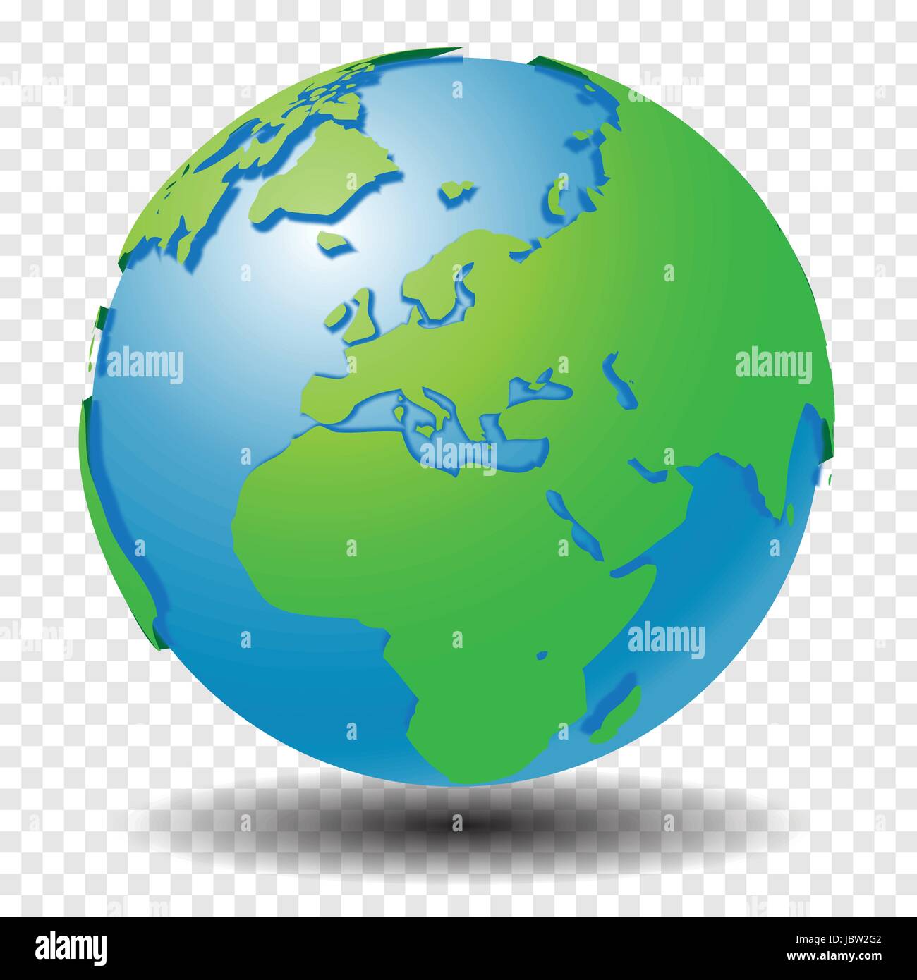 Globus mit Weltkarte, Region Asien mit glatten Vektor Schatten auf Transparenzraster - Vektor-illustration Stock Vektor