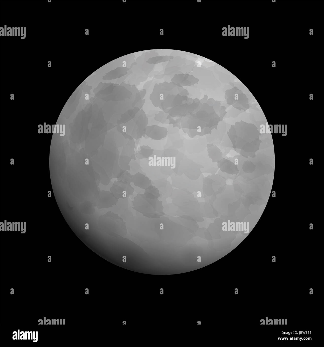 Mond - künstlerische Darstellung der Vollmond auf schwarzem Hintergrund. Stockfoto