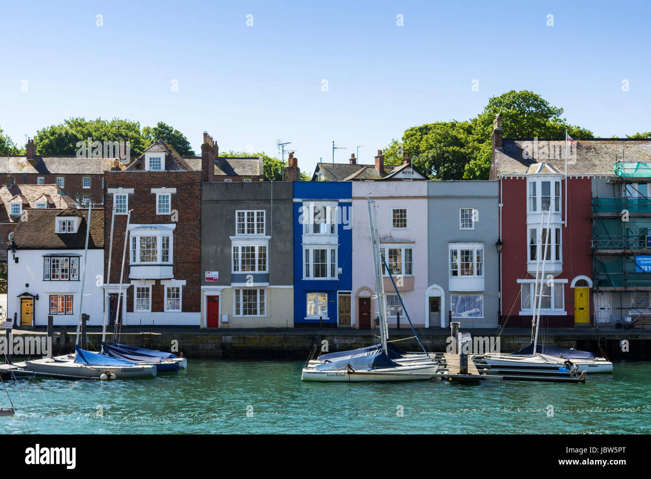 Boote vertäut im Hafen von Weymouth, Weymouth, Dorset, England, UK Stockfoto