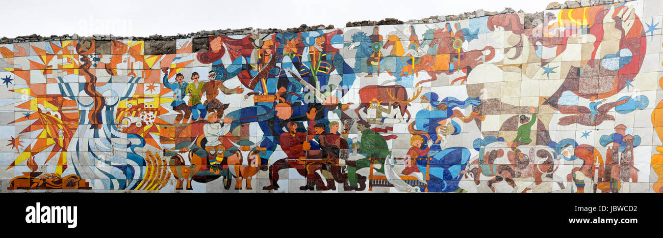 Georgien, georgische Militär Highway, Sowjet-Ära Russland Georgien Freundschaft Denkmal Stockfoto