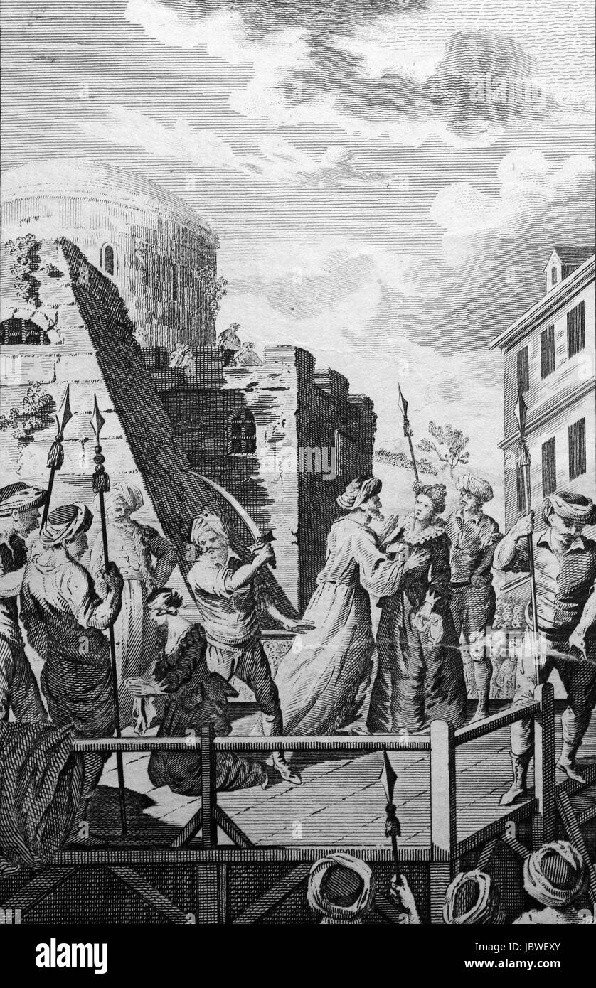 Flora und Maria, zwei junge Damen, die von den Sarazenen in Cordoba in Spanien für die bekennende Christenheit enthauptet; Gravur von C 1780-Edition der neuen Bo Stockfoto