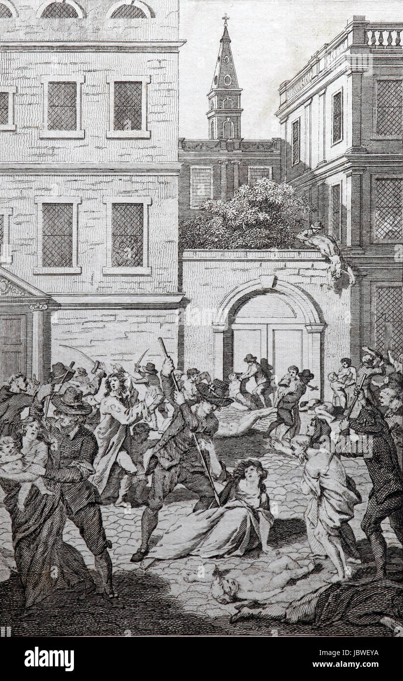 Bartholomäus Tag Massaker in Paris, 1572; Gravur von C 1780-Edition das neue Buch der Märtyrer von Rev Dr. Henry Southwell LLD Stockfoto