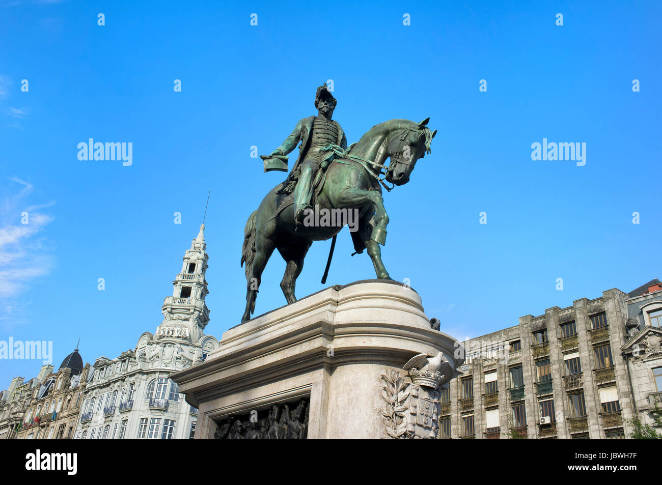 Aliados Avenue, Dom Pedro IV Statue, Porto, Portugal, UNESCO-Weltkulturerbe Stockfoto