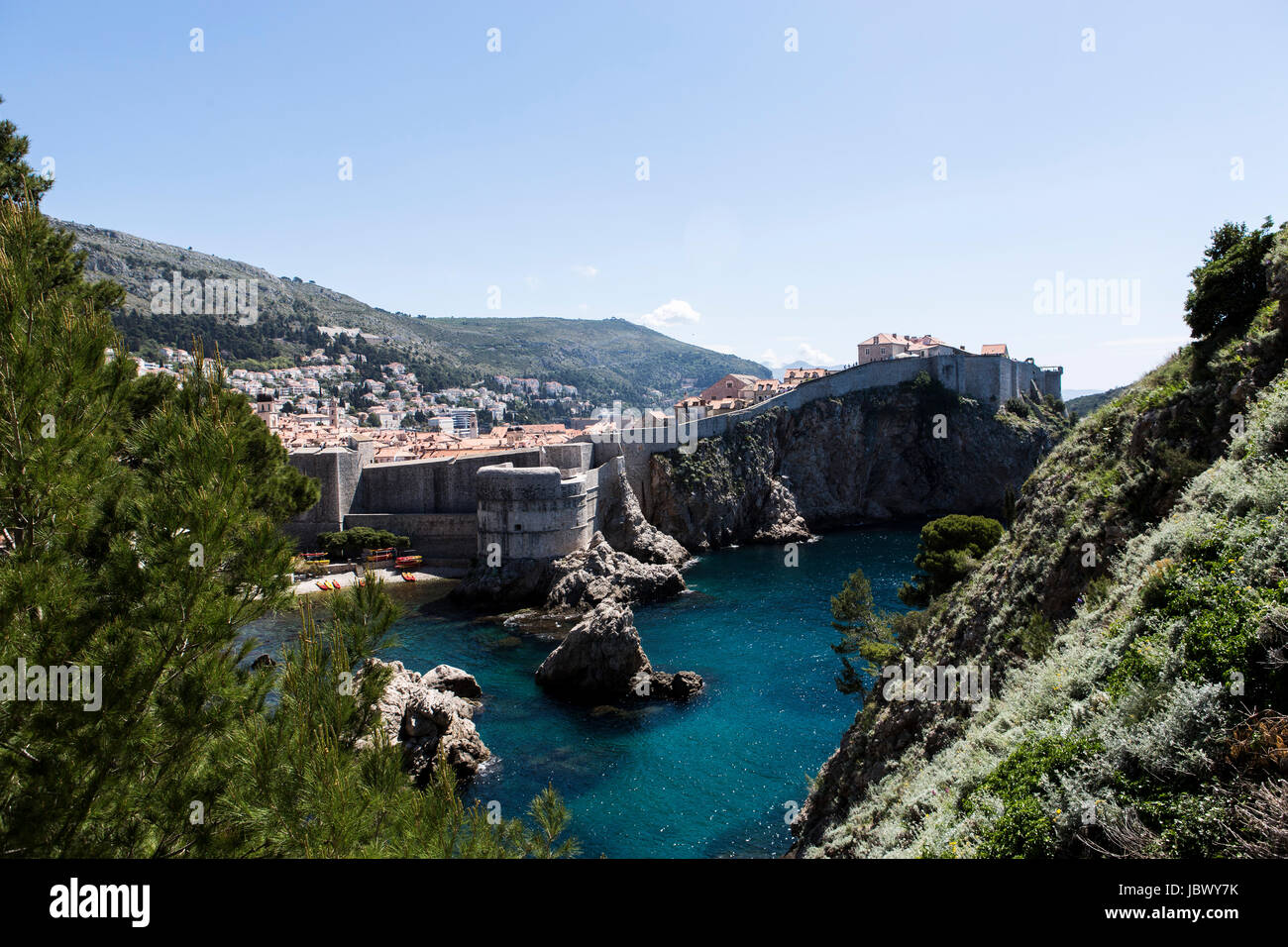 Fernsicht auf Altstadt und Küstenstadt Wände, Dubrovnik, Kroatien Stockfoto