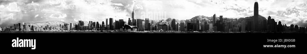 Panorama Hongkong Stadtbild im BW Infrarot Stockfoto