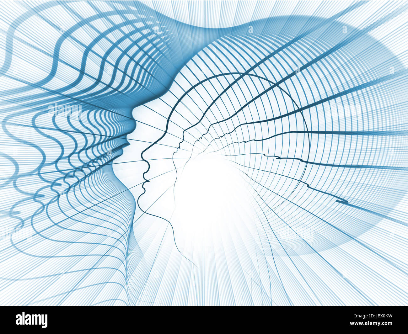 Geometrie der Seele-Serie. Design bestehend aus Profillinien des menschlichen Kopfes als Metapher zum Thema Bildung, Wissenschaft, Technik und Grafik-design Stockfoto