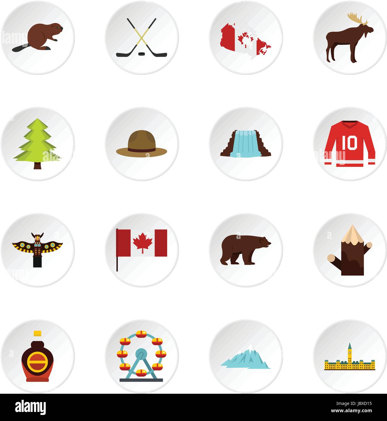 Kanada reisen Symbole im flachen Stil festlegen Stock Vektor