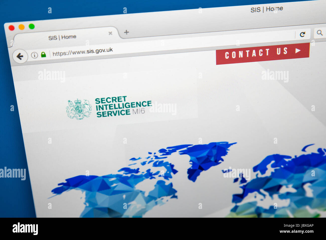 LONDON, UK - 8. Juni 2017: Die Homepage der offiziellen Website für den MI6 Secret Intelligence Service, am 8. Juni 2017. Stockfoto