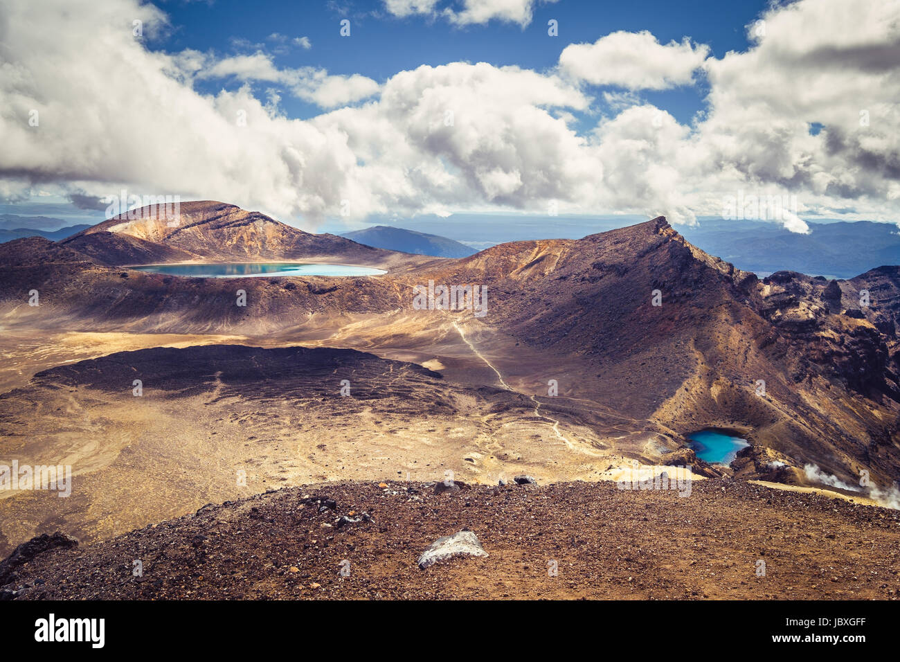 Querformat smaragdgrünen Seen und vulkanischen Landschaft, Tongariro National Park, nördlich von Neuseeland Stockfoto