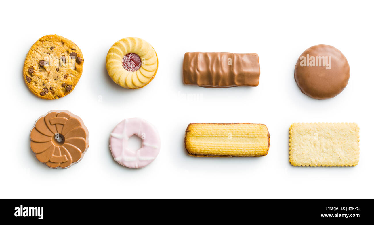 Verschiedenen süßen Keks isoliert auf weißem Hintergrund. Stockfoto