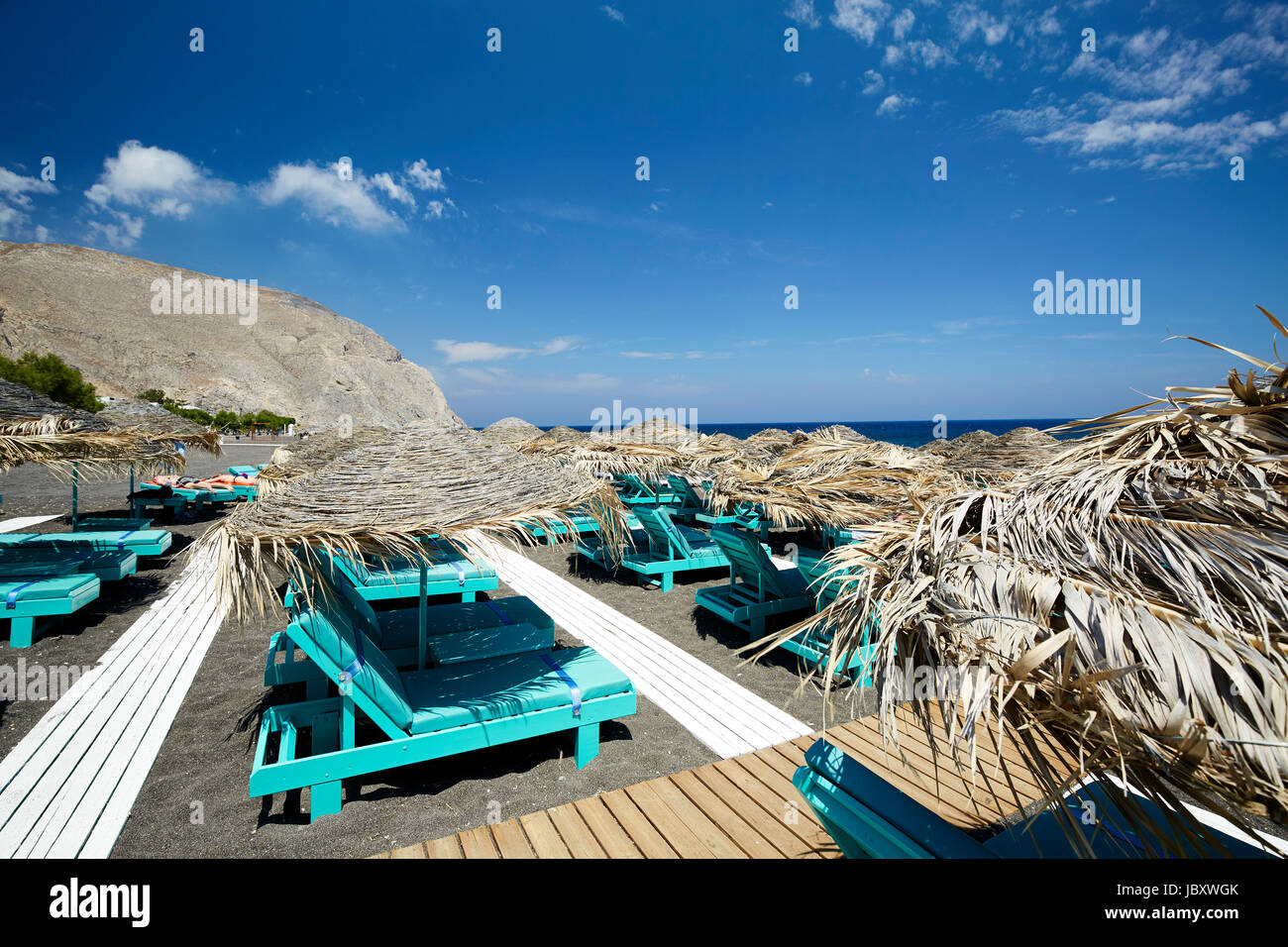 Perissa Beach, Santorin, Griechenland Stockfoto