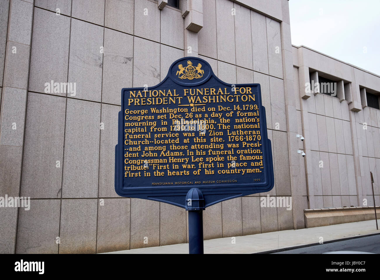 ehemaligen Gelände der Zion lutheran Kirche nationalen Bestattungen Präsident Washington Plaque Philadelphia USA Stockfoto