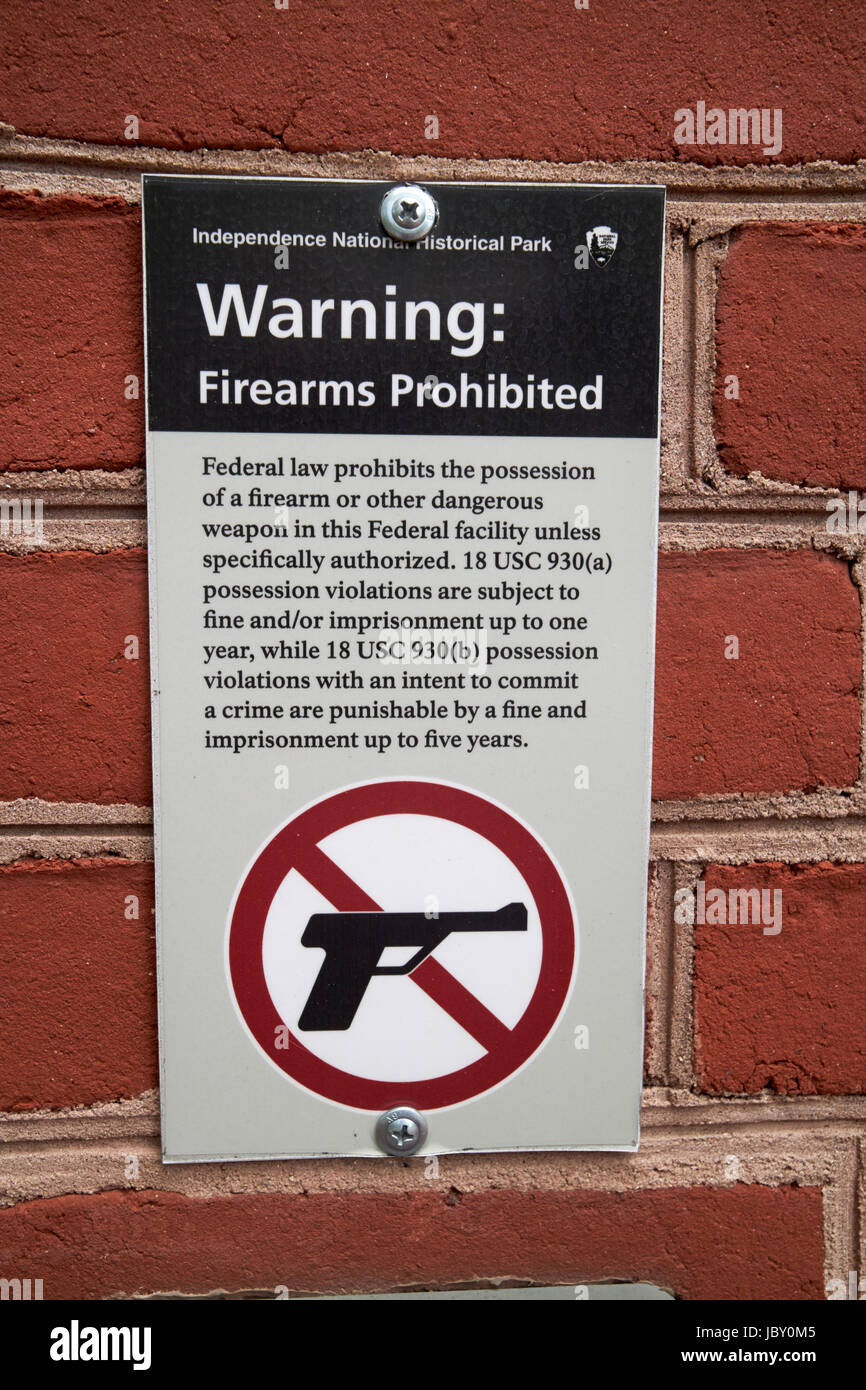 Warnung Schusswaffen verboten Schild Philadelphia USA Stockfoto