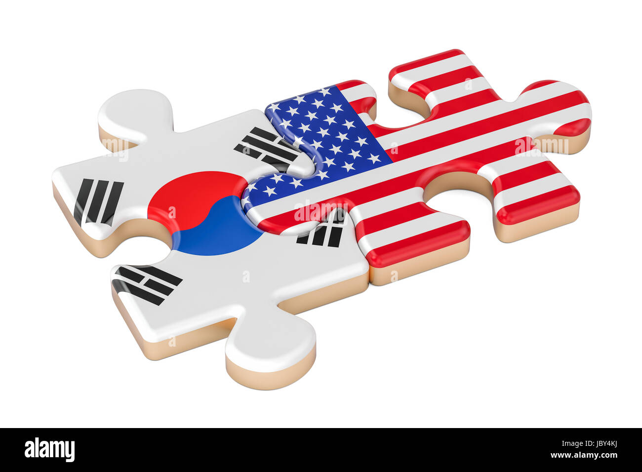 Südkorea und USA puzzles von Fahnen, 3D-Rendering isolierten auf weißen Hintergrund Stockfoto