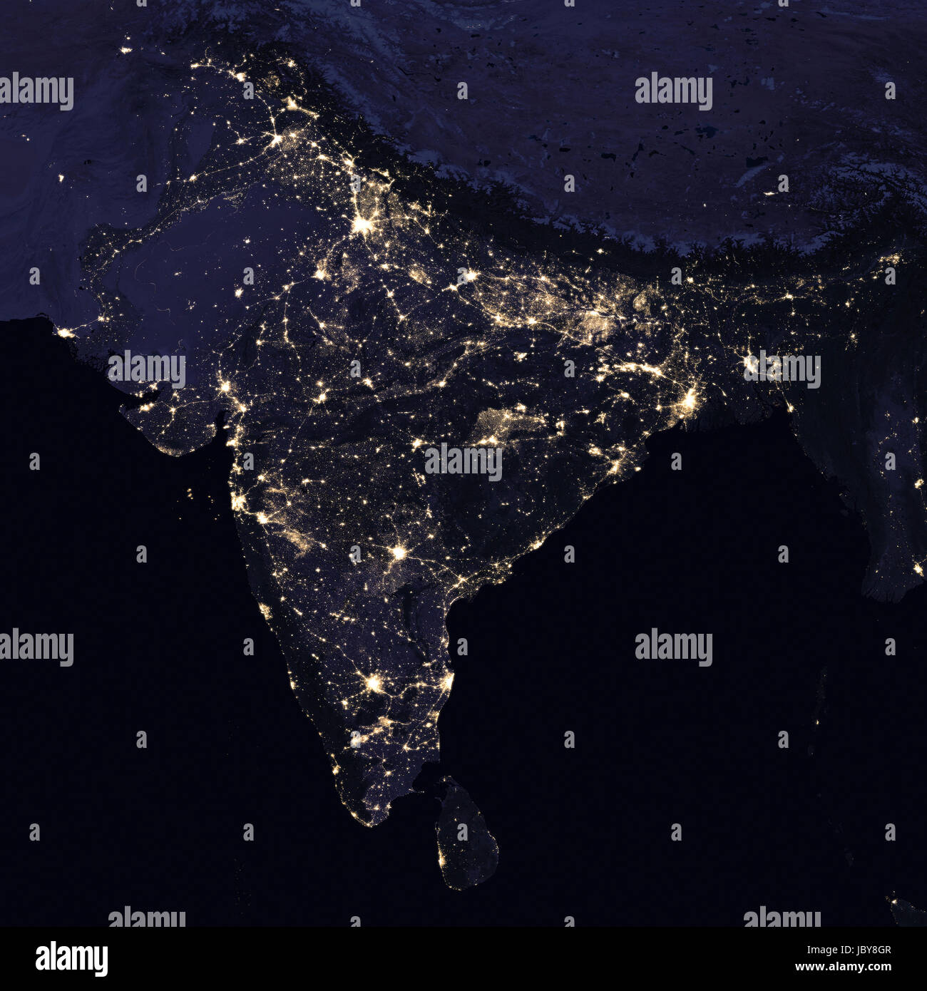 India Nachtansicht aus dem Weltraum. Elemente des Bildes von der NASA eingerichtet. Stockfoto