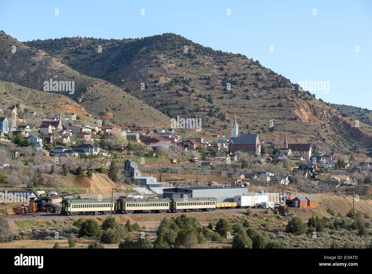 Virginia &amp; Truckee Railroad Hof und den historischen Bergbau von Virginia City, Nevada. Stockfoto