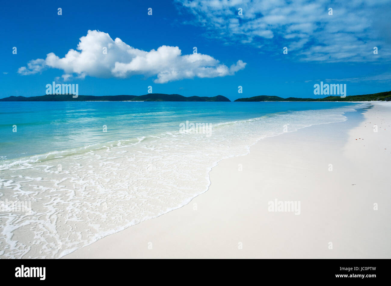 Am berühmten Whitehaven Beach auf Whitsunday Island. Stockfoto