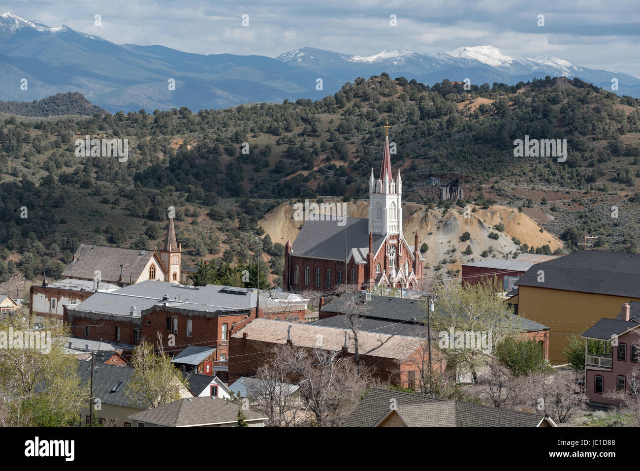 Kirchen in den historischen Bergbau Virginia City, Nevada. Stockfoto