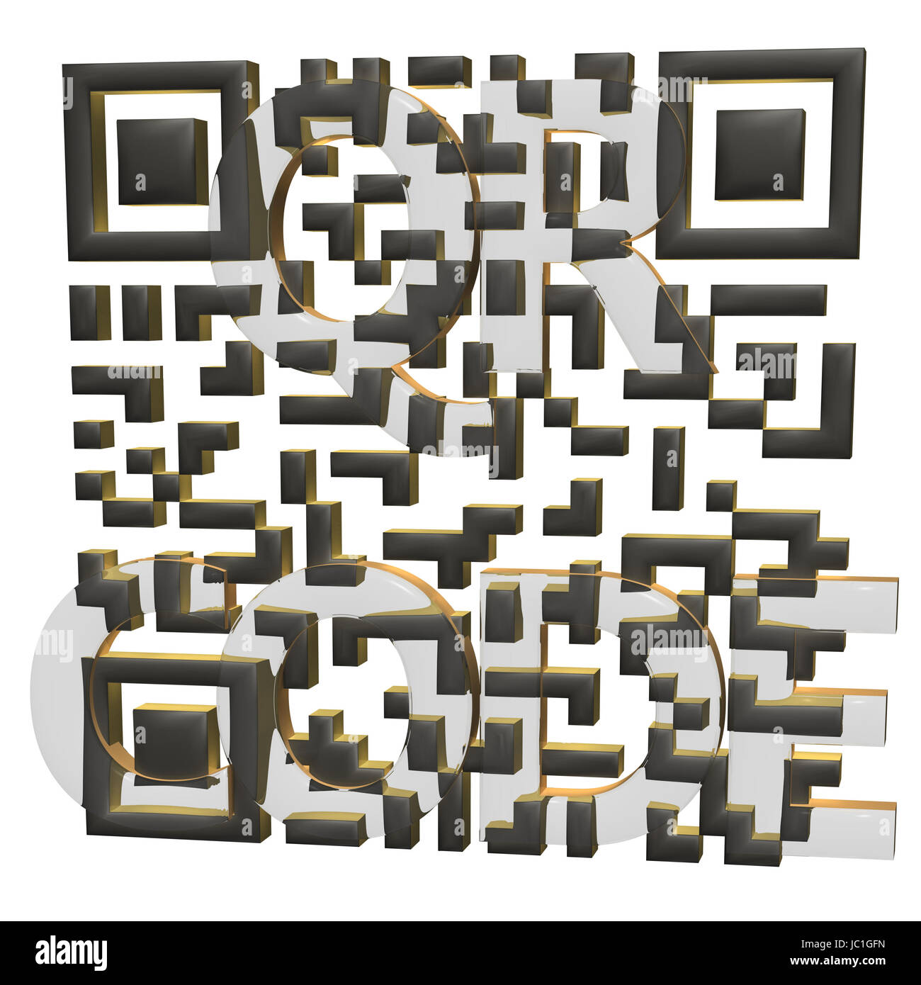 Abstraktes Beispiel eines dreidimensionalen QR-Codes als Hintergrund Stockfoto