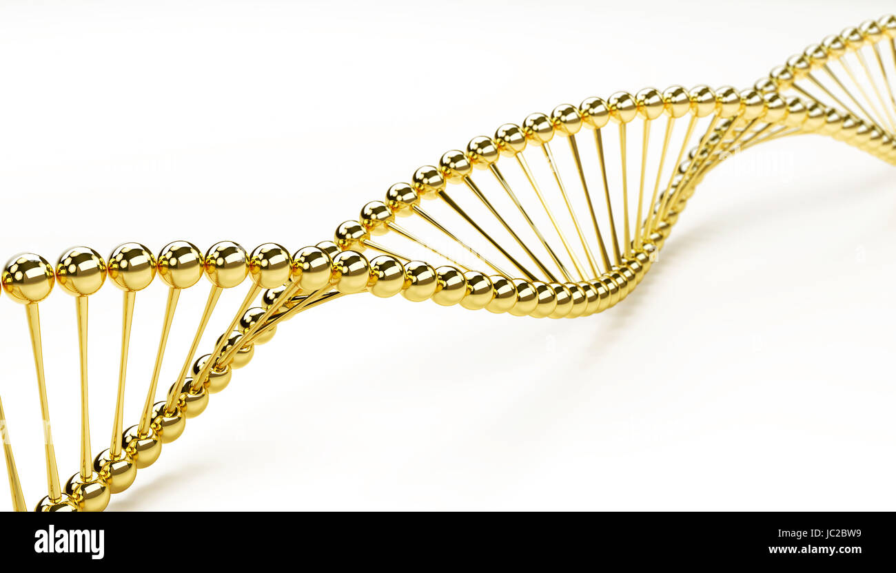 DNA-goldene Modell auf weißem Hintergrund Stockfoto