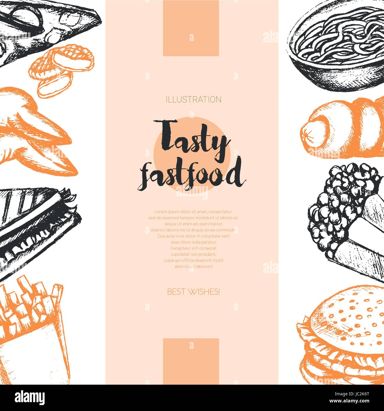 Fast-Food - Farbe Hand gezeichnete Vintage Banner Vorlage. Stock Vektor