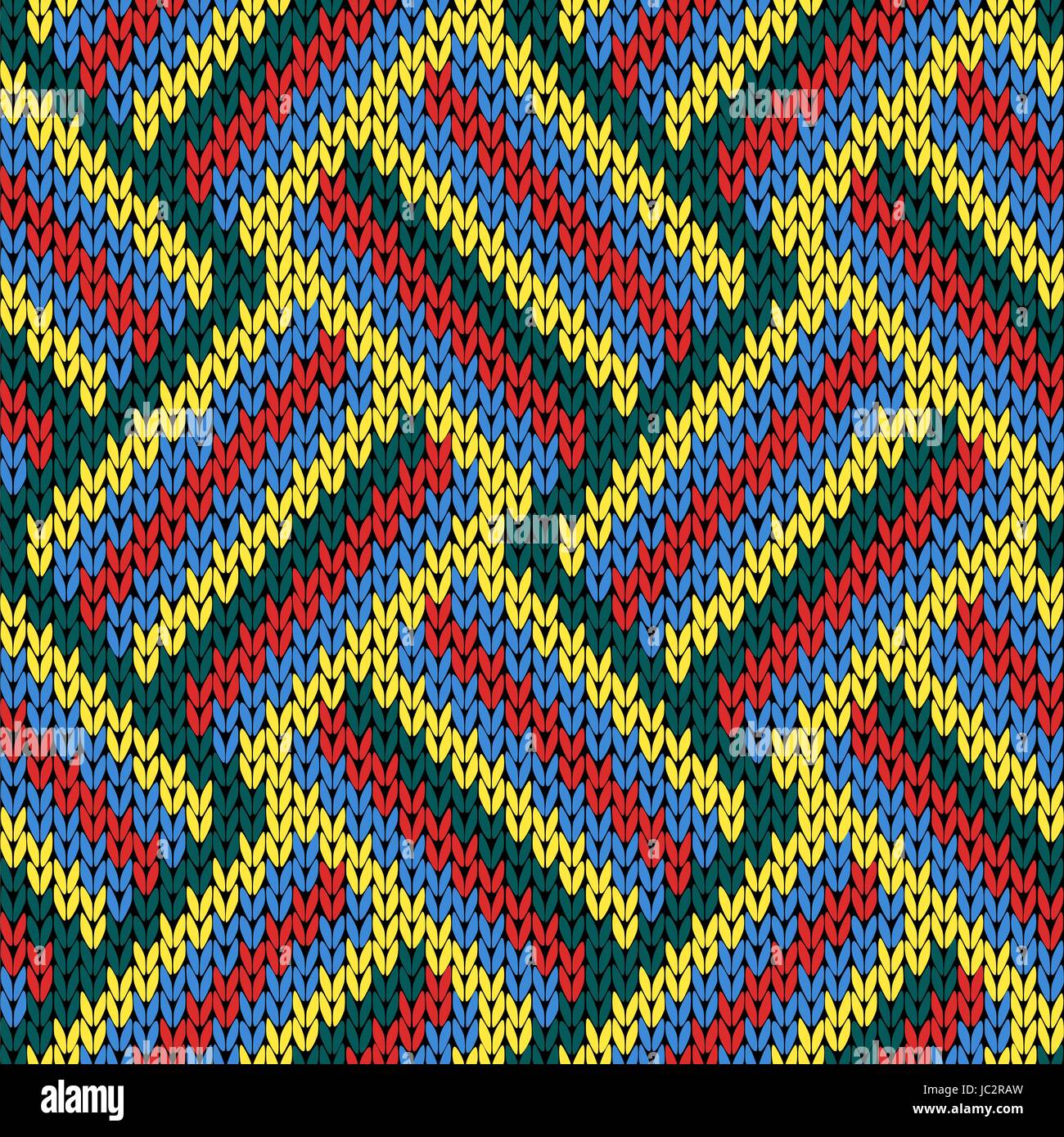 Nahtlose stricken bunte Vektormuster als Stoff Textur in den Farben rot, blau, gelb und grün Stock Vektor