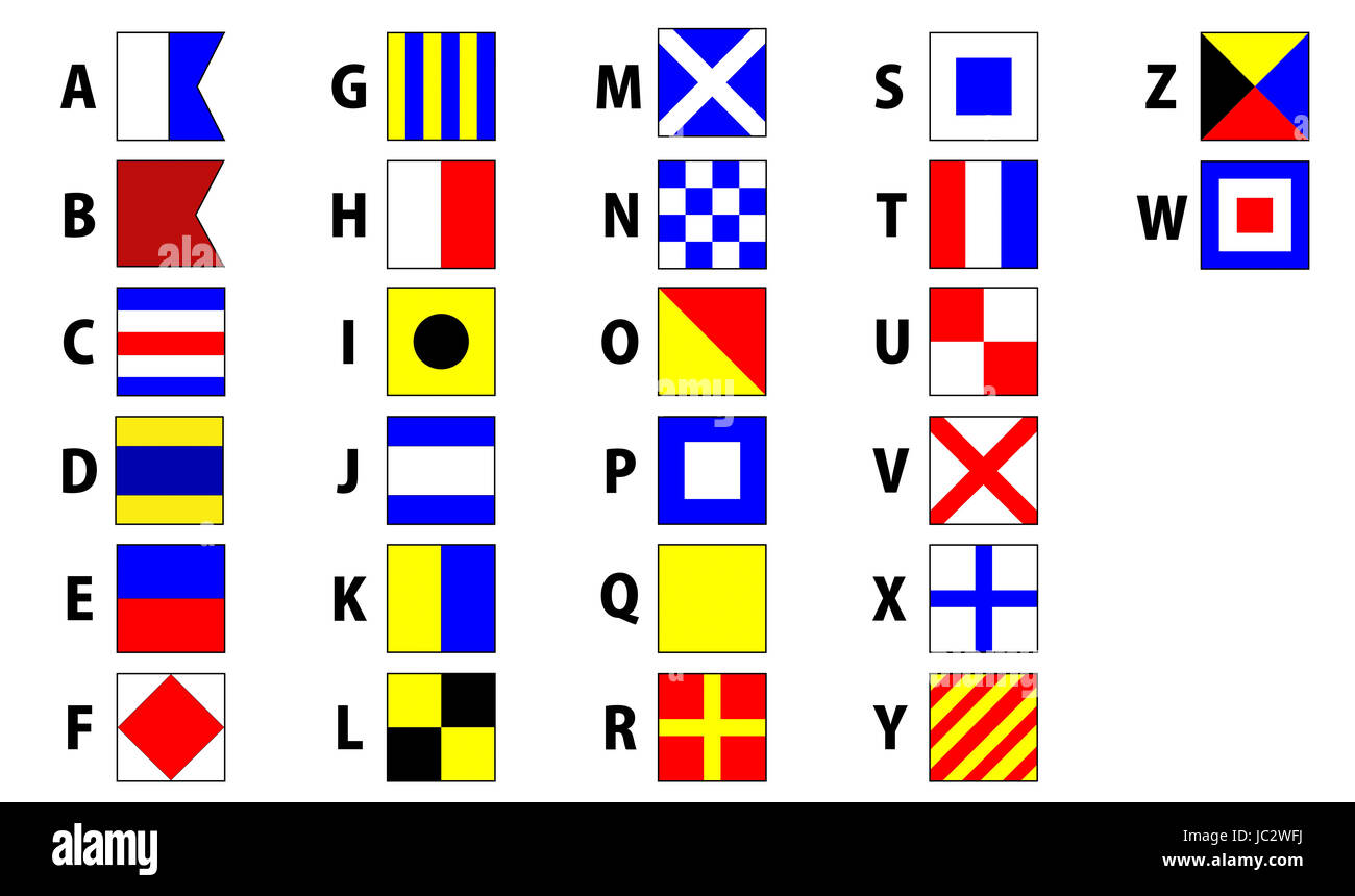Internationale maritime Signal Flaggen Meer Alphabet Kollektion Stockfoto