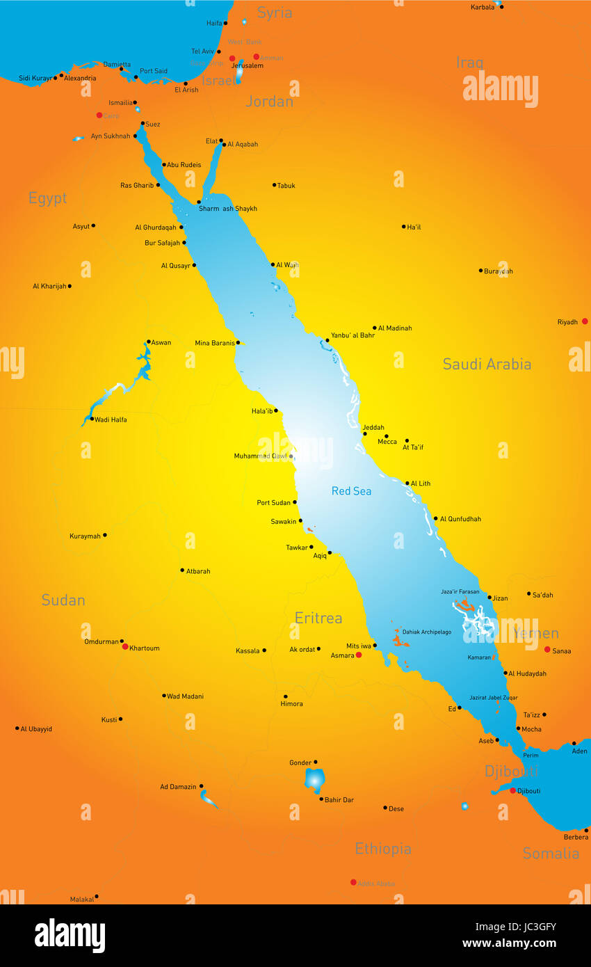 Farbe Vektorkarte von Red Sea region Stockfoto