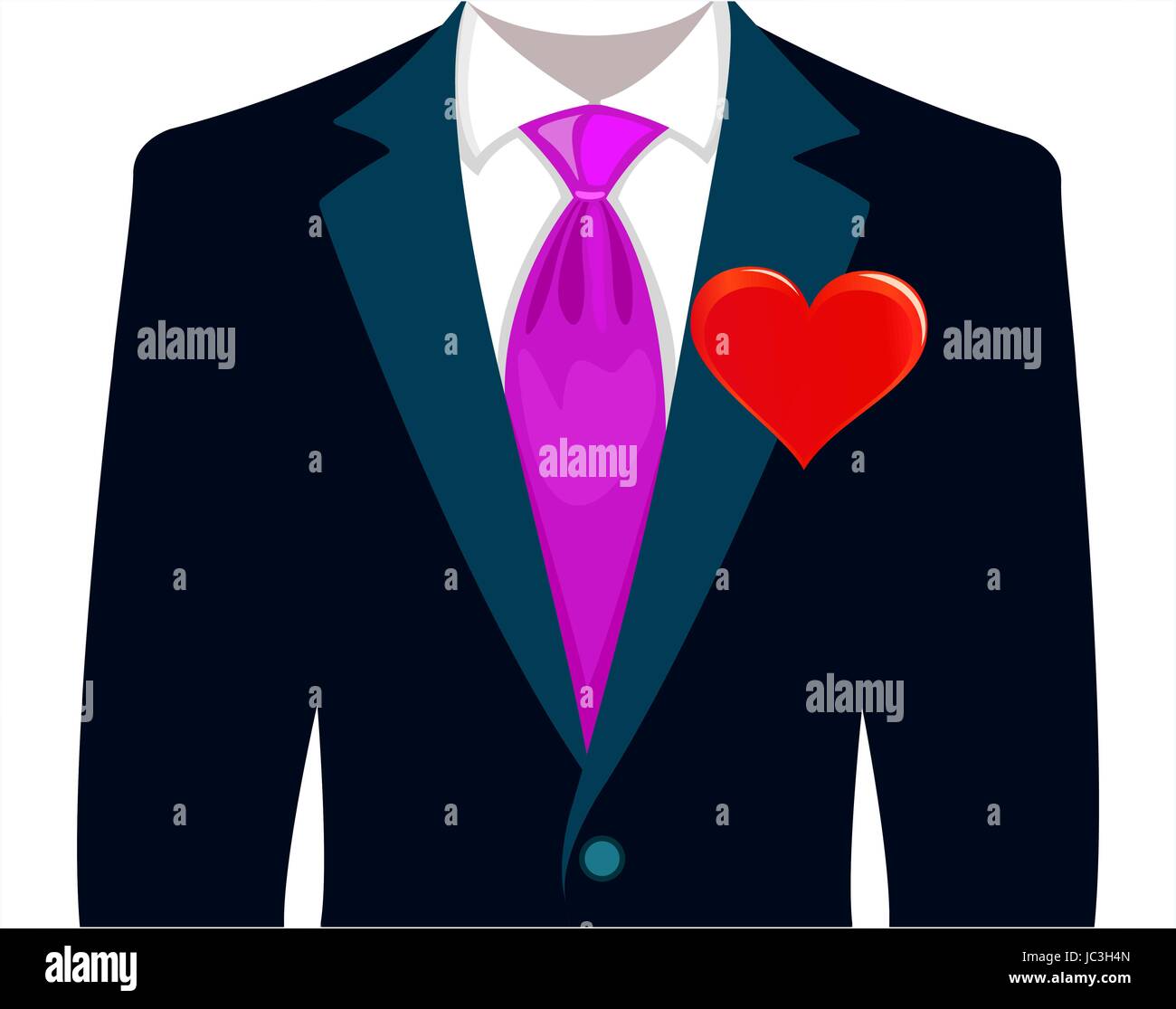 Die Gesundheit der männliche Herz-Konzeptbild. Bräutigam in einem Hochzeitsanzug mit roten Herzen Stock Vektor