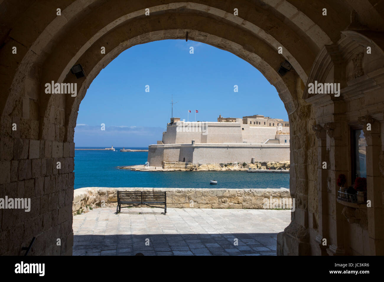 Malta, Grand Harbour, Vedette, Aussichtspunkt auf den Festungsmauern Senglea, Blick von Fort St. Angelo, Stockfoto