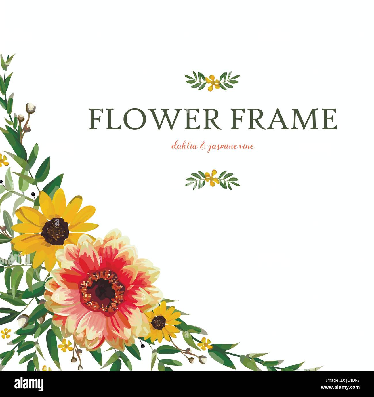 Blumen Kranz orange Dahlie gelb Sonnenblume grün Eukalyptusblätter schöne Herbst Vektor Illustration Draufsicht square Aquarell Design Hochzeit in Stock Vektor