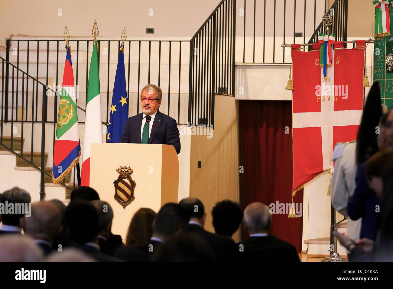 Pavia, Italien. 13. Juni 2017. Der Präsident der Region Lombardei, Roberto Maroni während seiner Rede an das Collegio Ghislieri Credit: Luca Marenda/Pacific Press/Alamy Live News Stockfoto