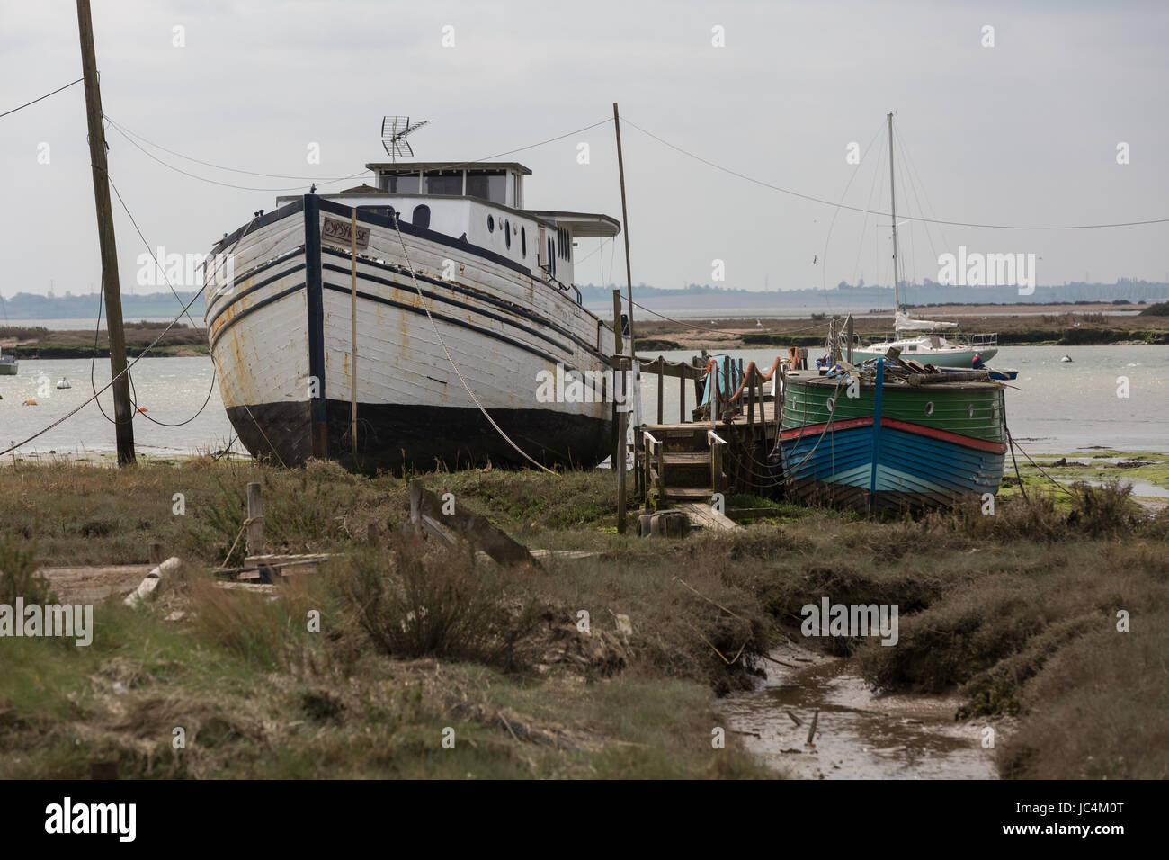 Hausboote in West Mersea, Colchester Essex festgemacht Stockfoto