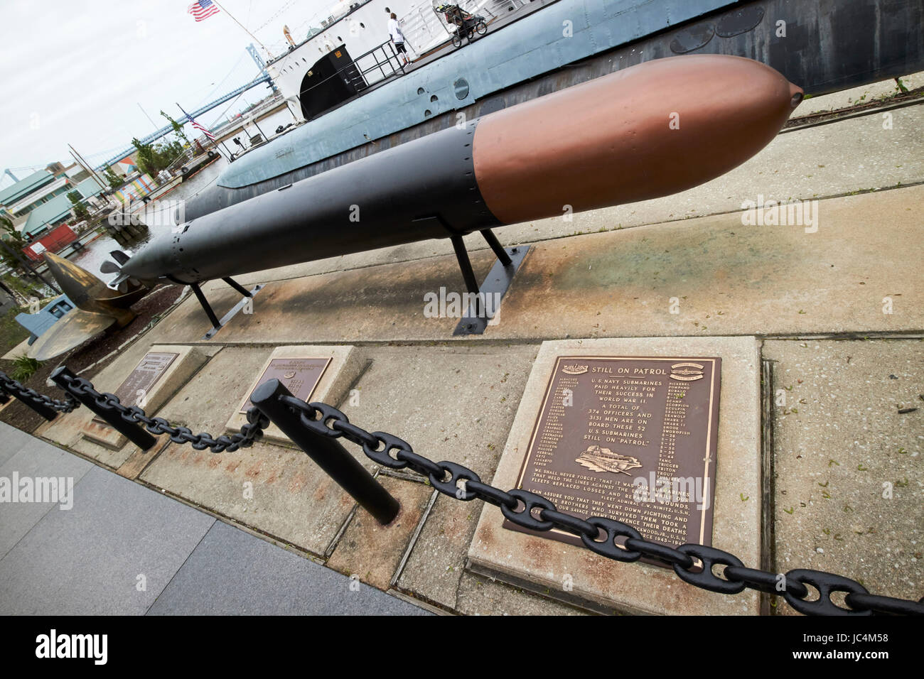 Torpedo und Submariner USS Nachkriegszeit ss-319 Unabhängigkeit Seehafen-Gedenkmuseum dock Philadelphia USA Stockfoto