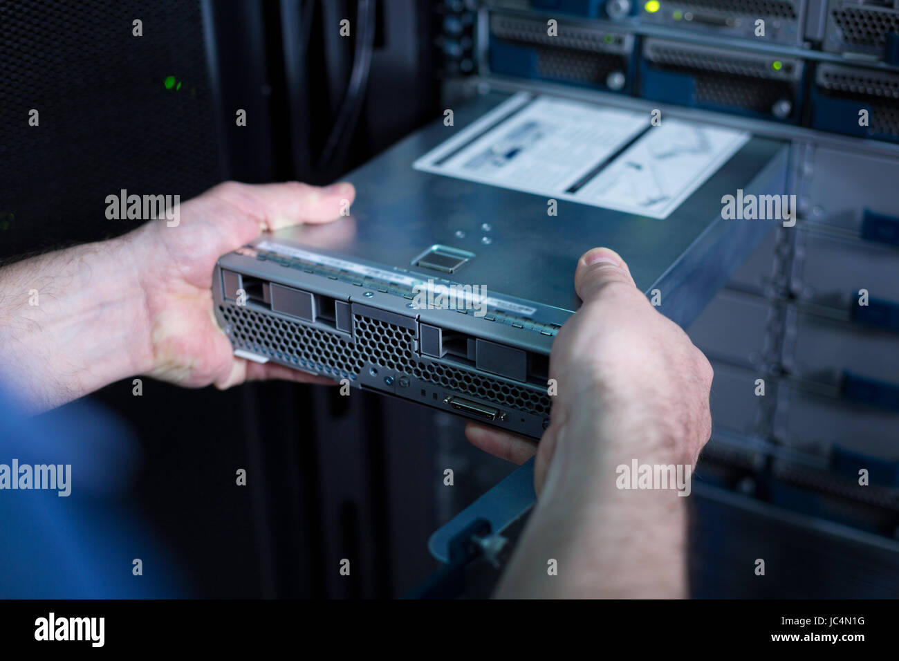 Nahaufnahme von einem Blade-Server in der Server-rack Stockfoto