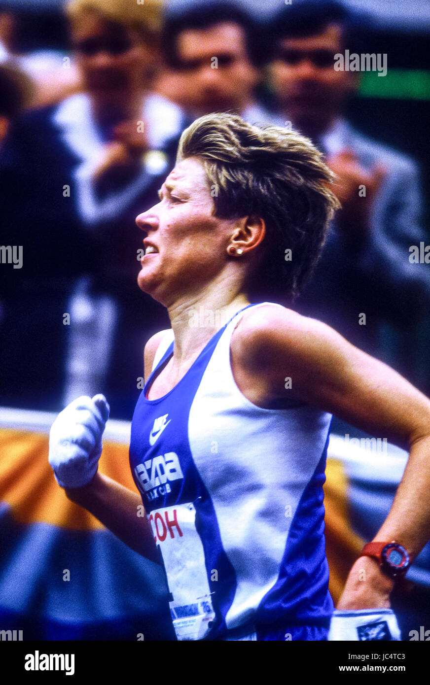 Ingrid Kristiansen (NOR) Gewinner des Boston-Marathons 1986 Stockfoto