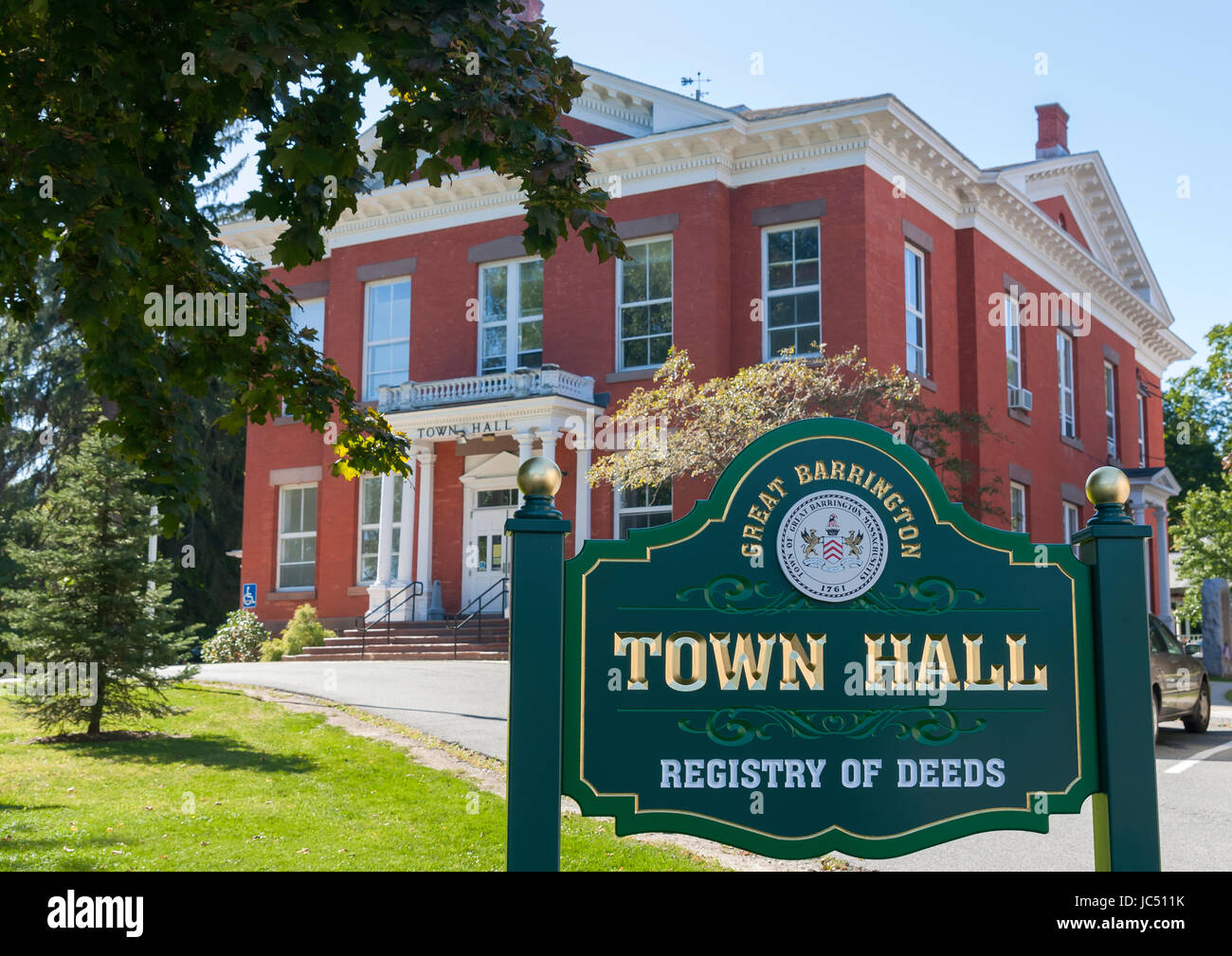 Rathaus Zeichen, Great Barrington, Massachusetts. Stockfoto