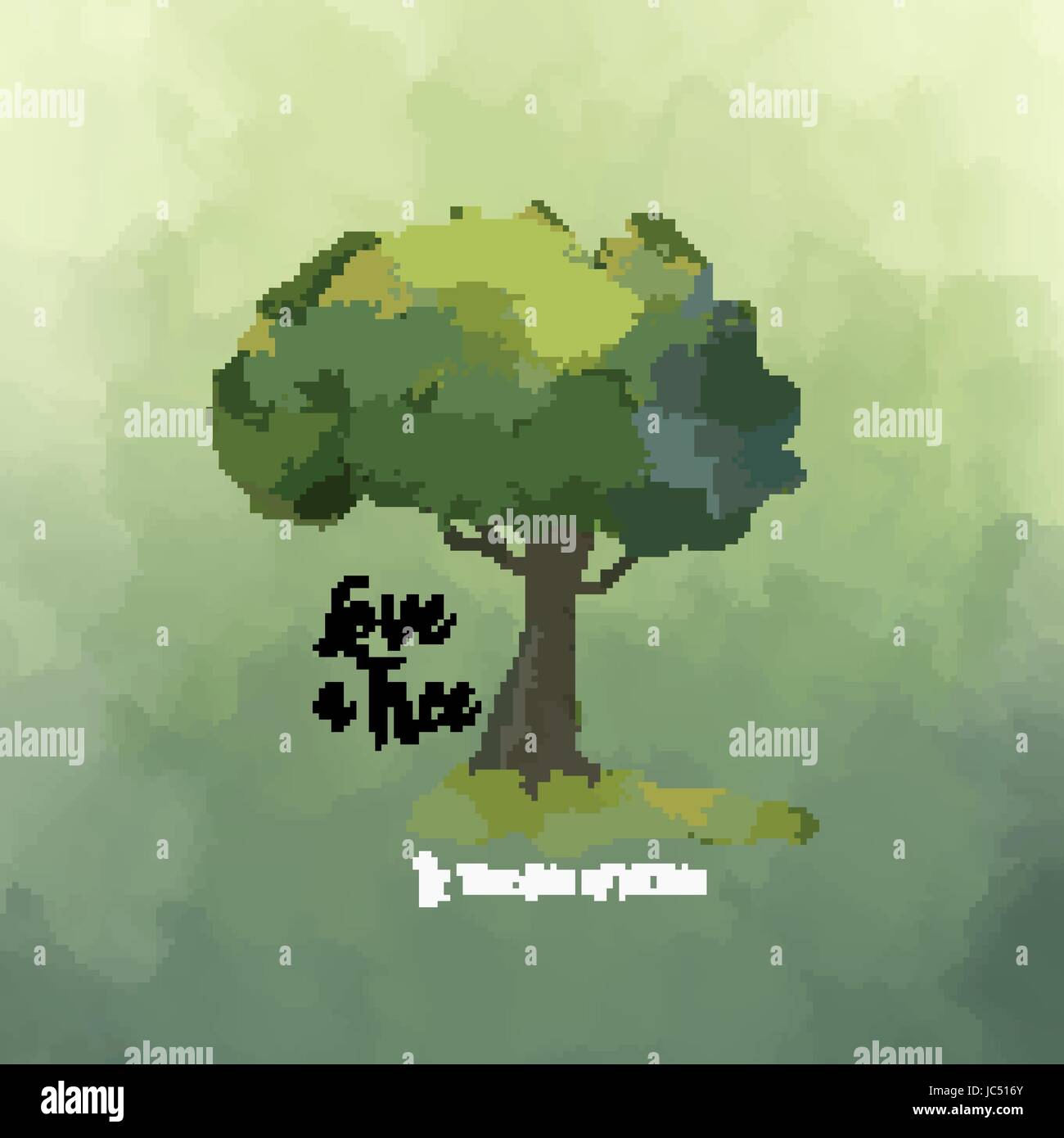 Handgezeichnete Baum Aquarell Abbildung mit Natur-Pflege-Zitat auf abstrakte grüne Farbe Hintergrund. EPS10 Vektor. Stock Vektor