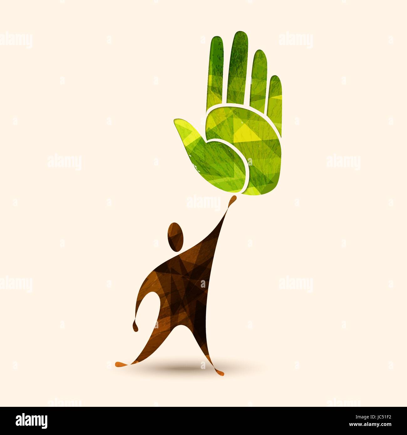 Grüne Hand-Symbol mit menschliche Silhouette. Konzept-Illustration für Umwelt-Pflege oder Natur-Help-Projekt. EPS10 Vektor. Stock Vektor