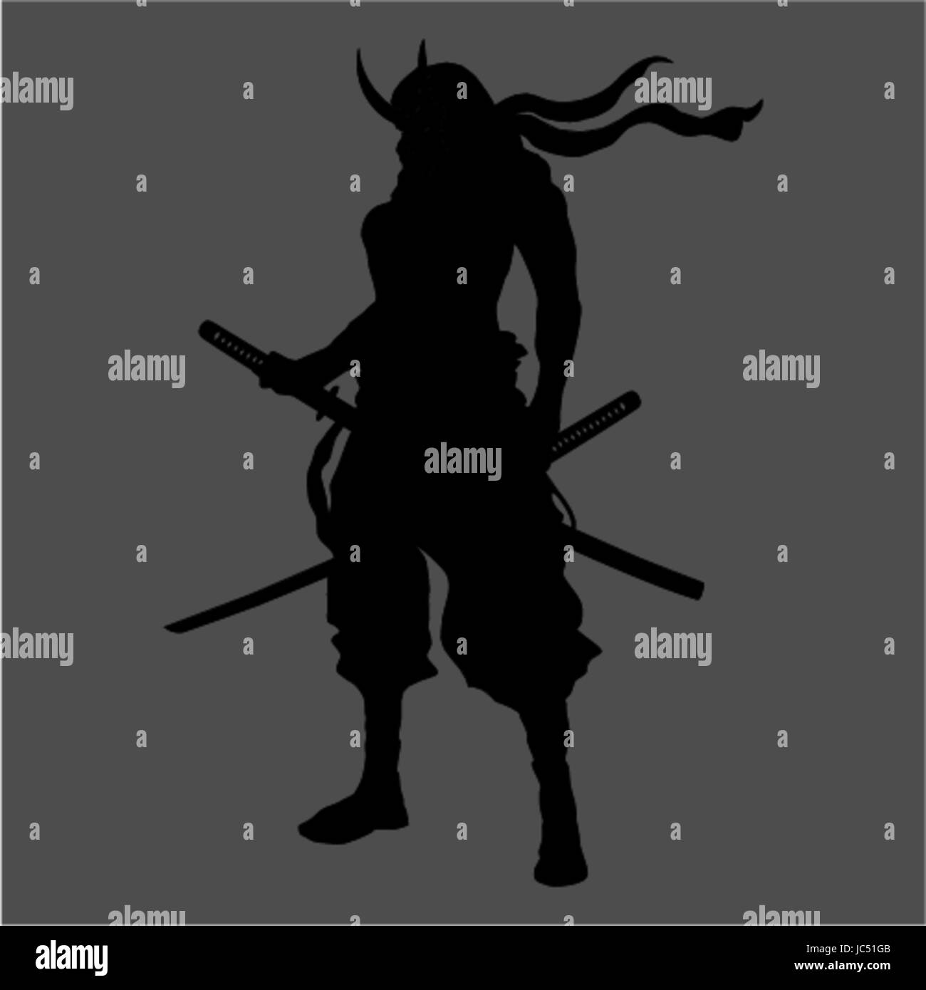 Ninja Samurai Assassin Schatten Shinobi Silhouette Katana Schwert Waffe Tattoo stellen schwarz grau Japan japanische alte antike Slayer Legende Stil Kunst Kunstwerk Stock Vektor